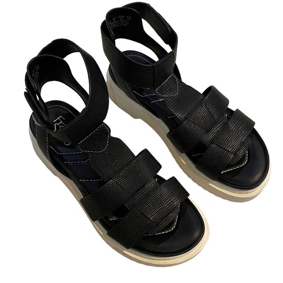 Franco Sarto Shoes - Franco Sarto Women's Black Strap White Chunky Heel Sandals Size 7 -23